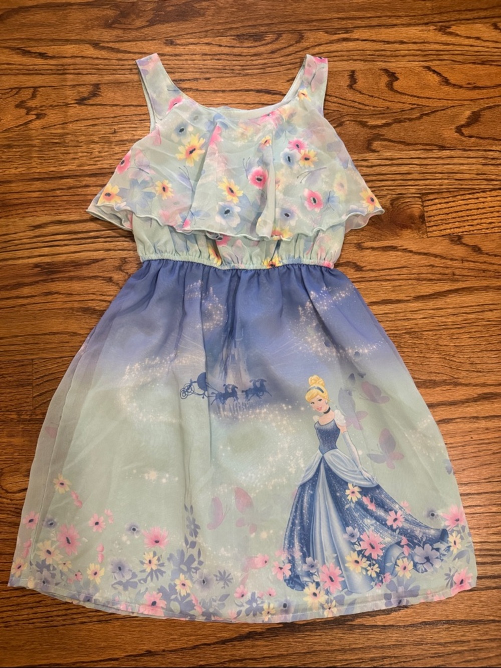 Disney Cinderella Dress Size 6 Blue Floral Ruffle Overlay Princess Spring Easter